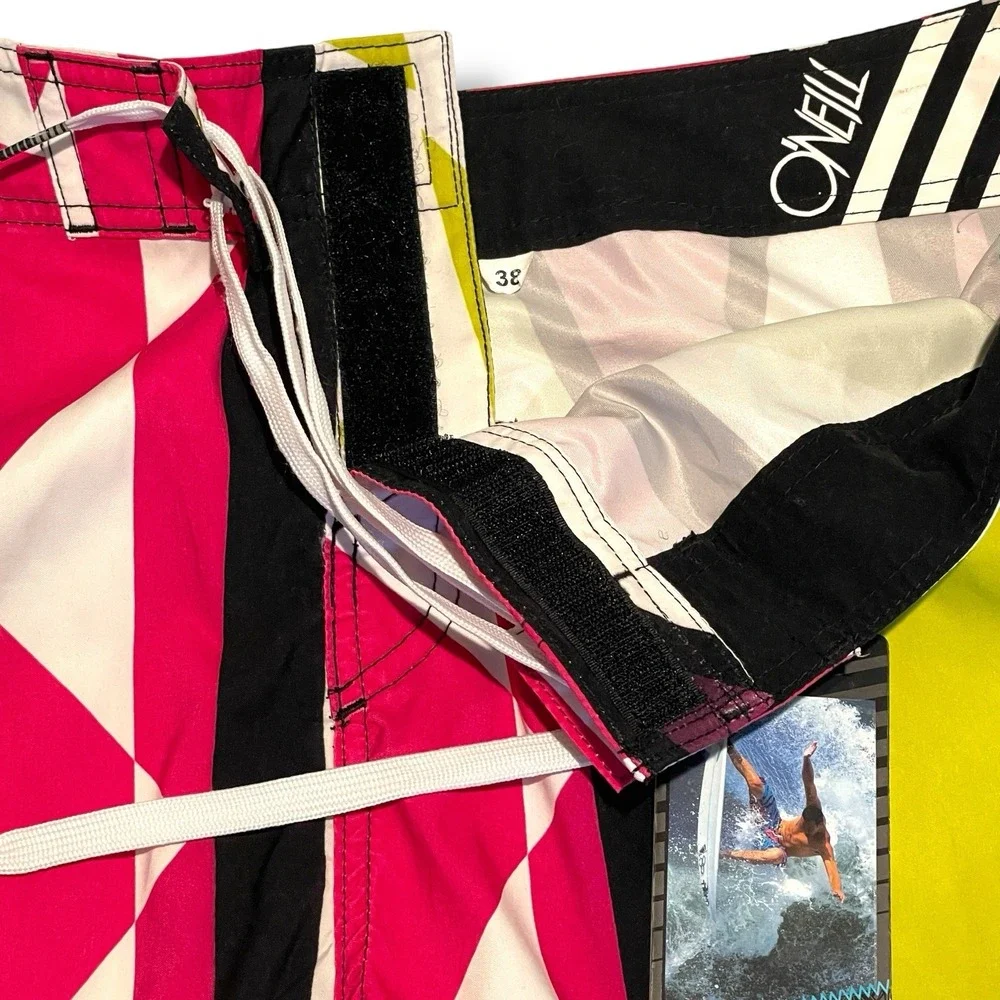 O'Neill Board Shorts Mens 38 Y2K 90s Surf Retro Geometric Multicolor Swim Trunks